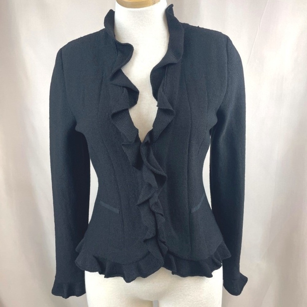 Vintage FABRIKANT Womens (MP) Knit Blazer Wool Ruffle 90s Mobwife Whimsigoth USA